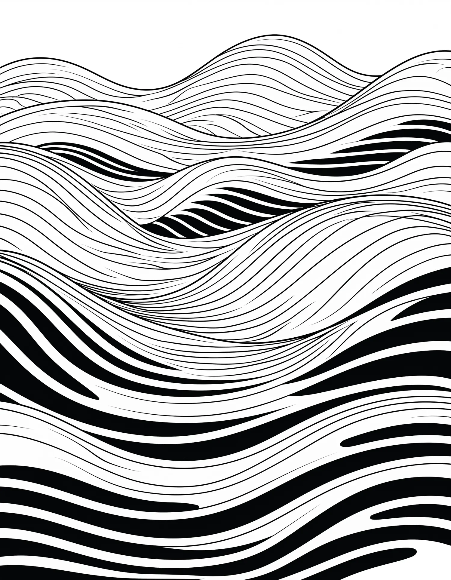 Ondulations Monochromes, Coloriage art à imprimer gratuitement